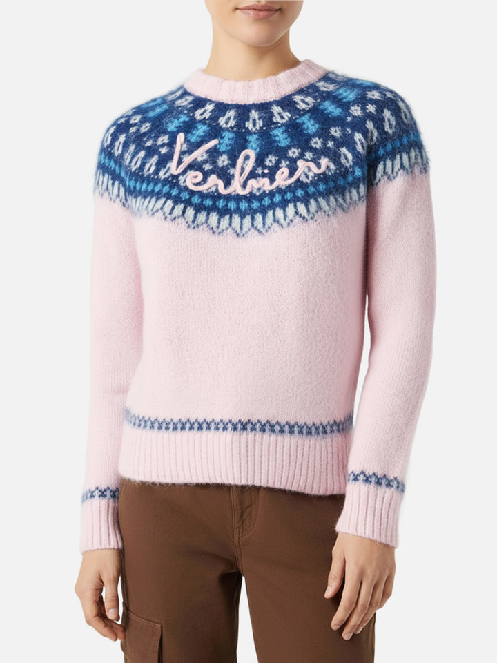 Maglione da donna con jacquard nordico e ricamo Verbier