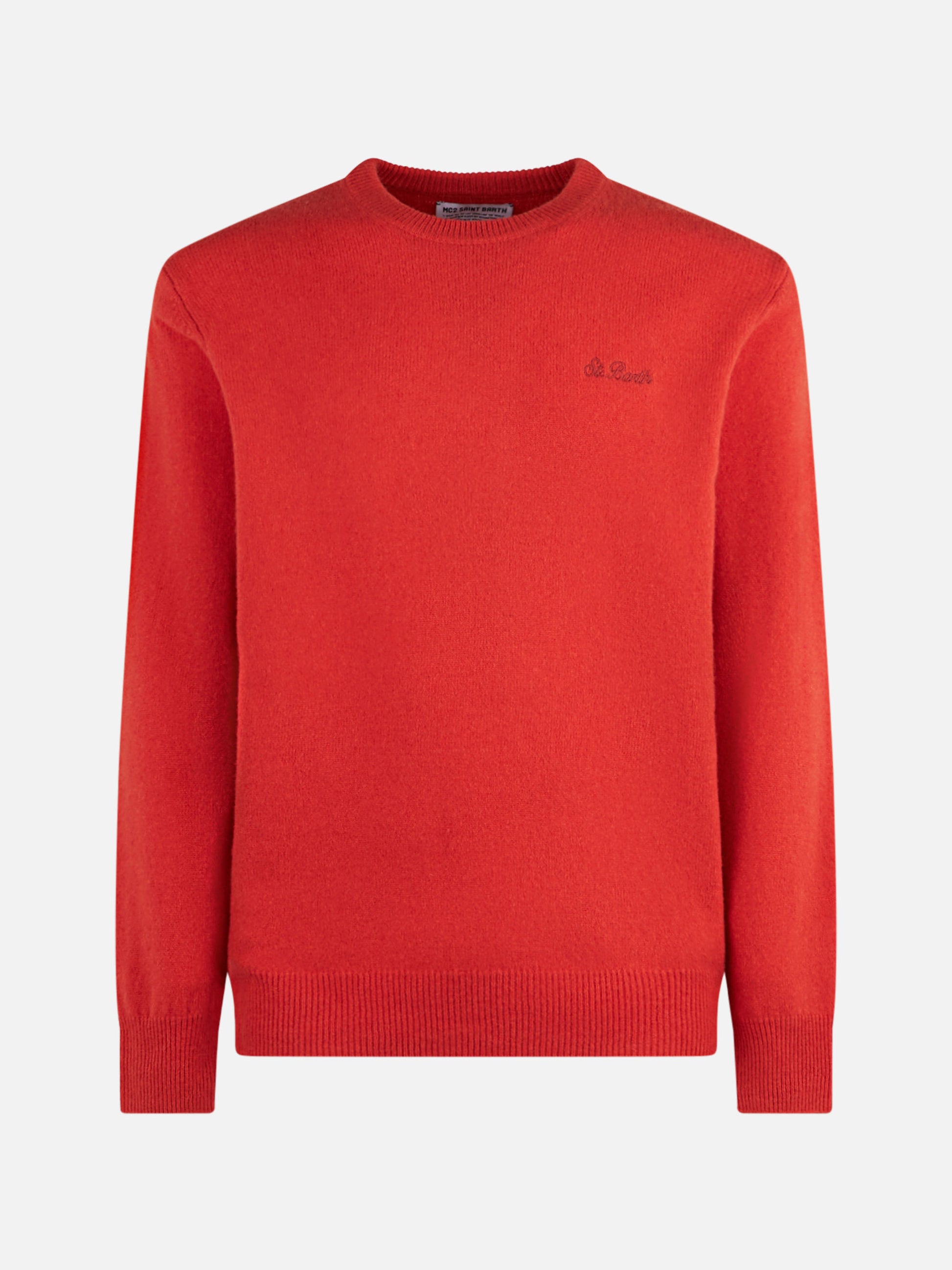 Man crewneck orange sweater with St. Barth embroidery - MC2 Saint Barth