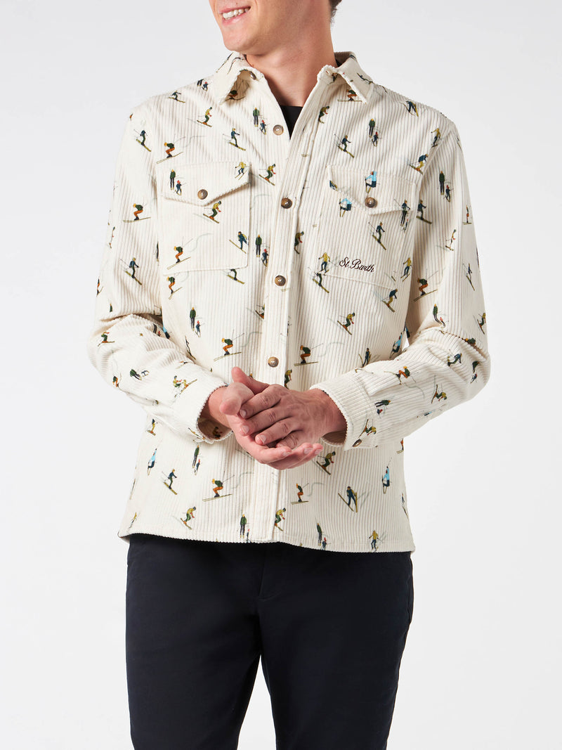 Man corduroy overshirt with ski print