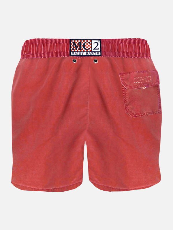 Red delavè man's swim shorts