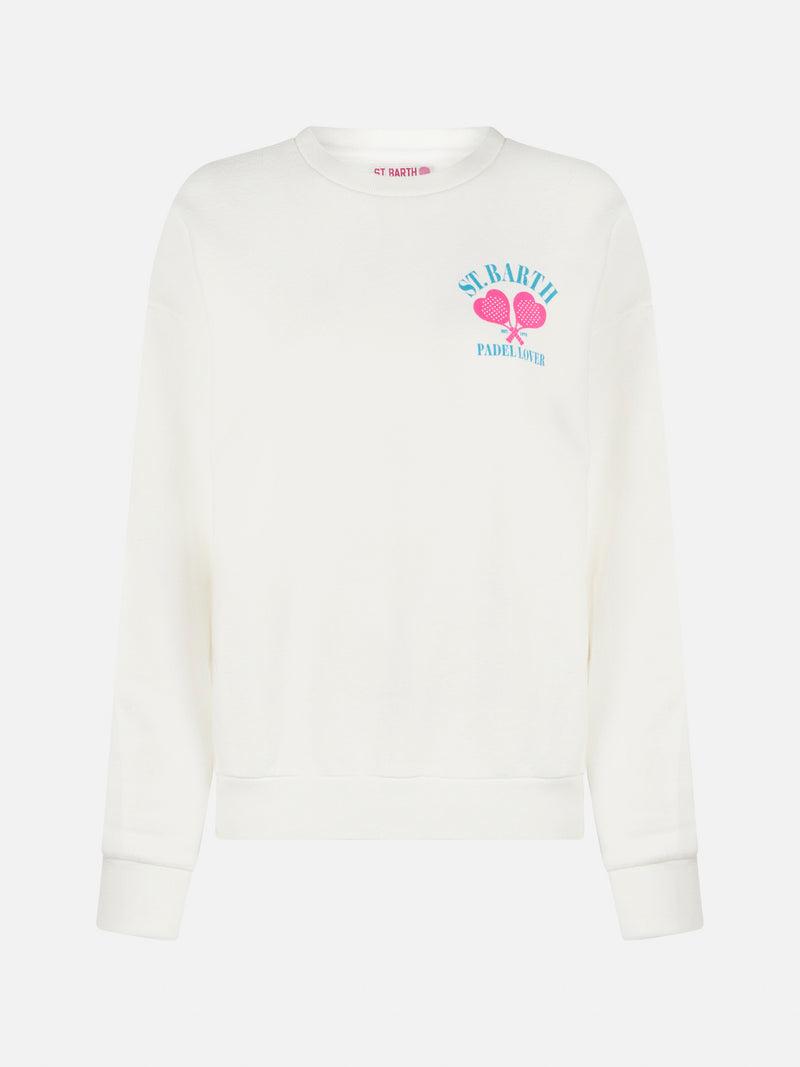 Woman fleece sweatshirt with St. Barth padel lover print