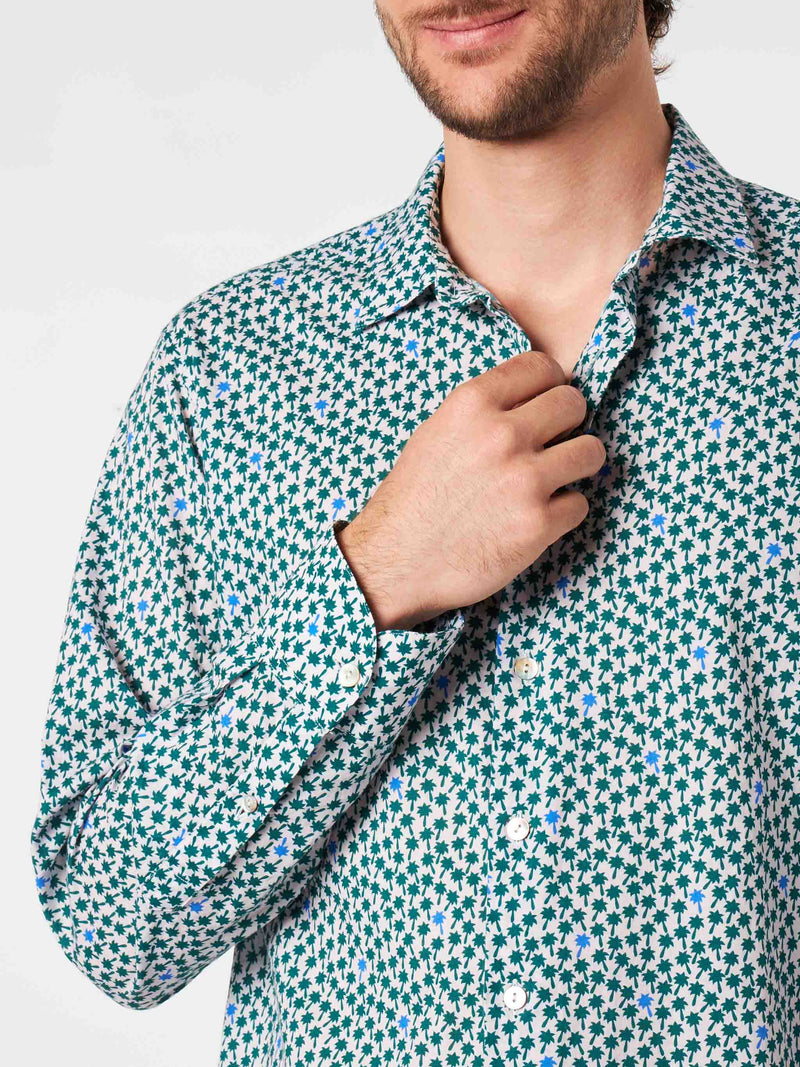 Man muslin cotton Sikelia shirt with palms print