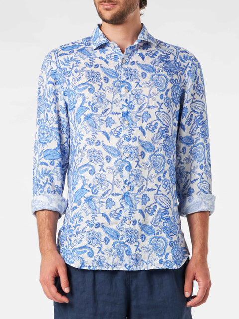 Man linen Pamplona shirt with flower print - MC2 Saint Barth
