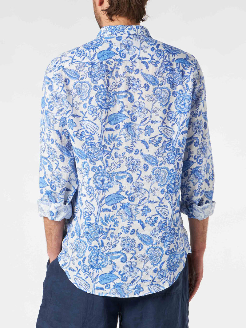 Man linen Pamplona shirt with flower print