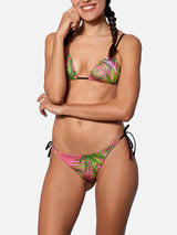 Woman triangle bikini with tropical print