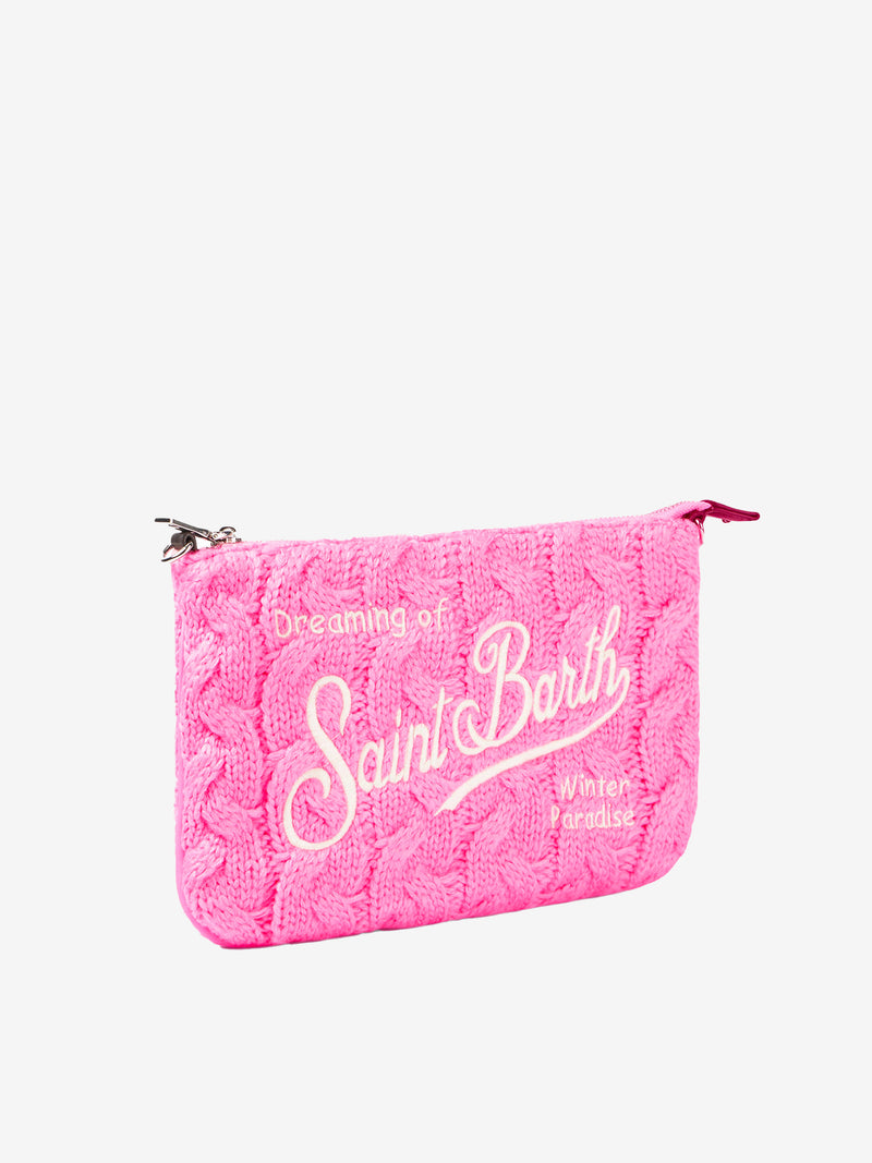 Parisienne cross-body pouch bag with pink braided pattern