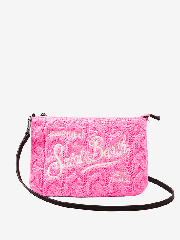 Parisienne cross-body pouch bag with pink braided pattern