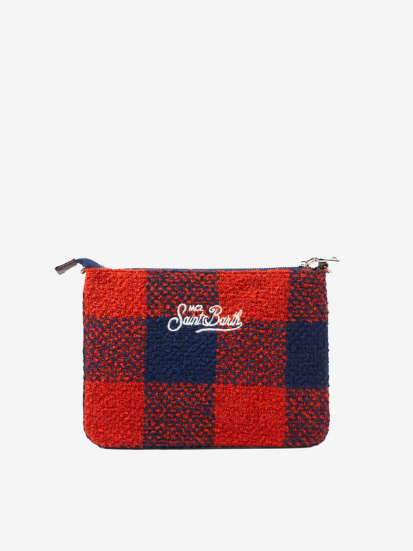 Parisienne wooly cross-body pouch bag with orange gingham pattern