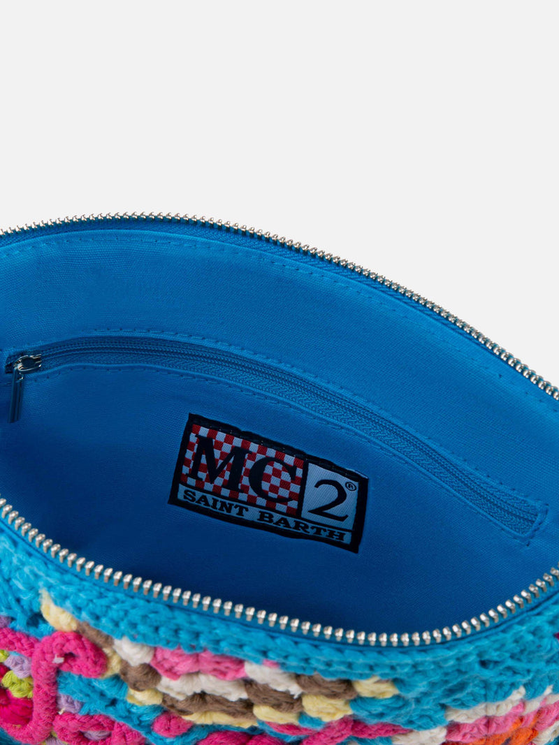 Pouch Parisienne azzurra all'uncinetto con ricamo Saint Barth