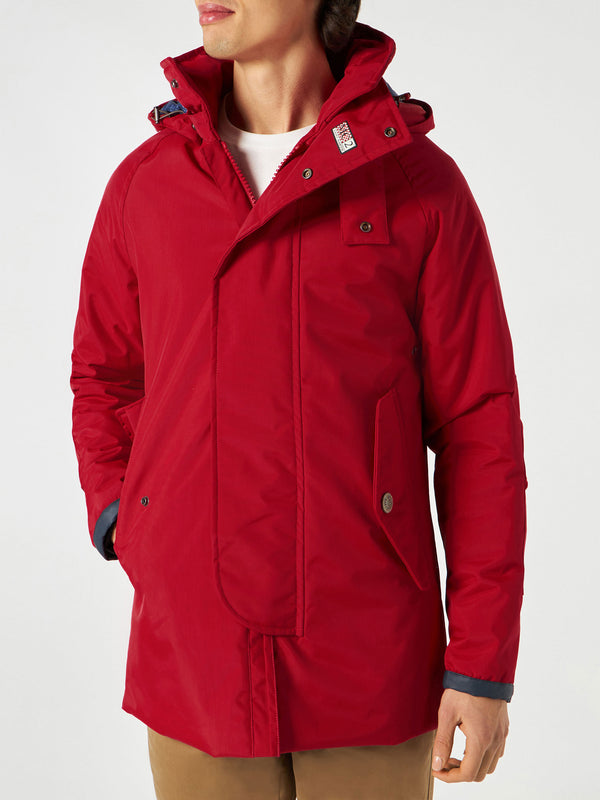 Man hooded red Voyager parka jacket