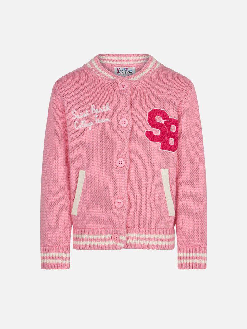 Girl pink college cardigan