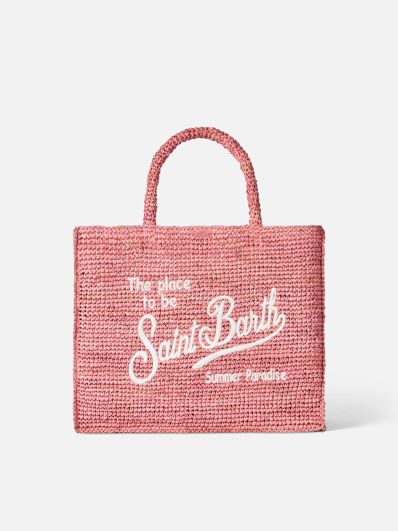 Vanity-Rosa-Basttasche mit Saint-Barth-Stickerei