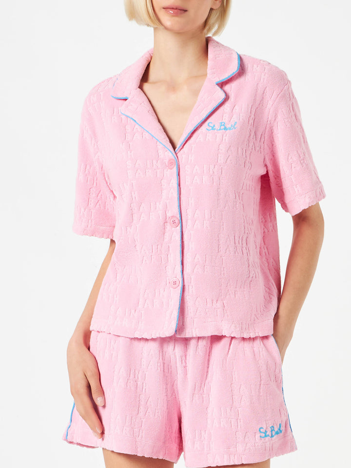 Camicia da donna in spugna goffrata con piping