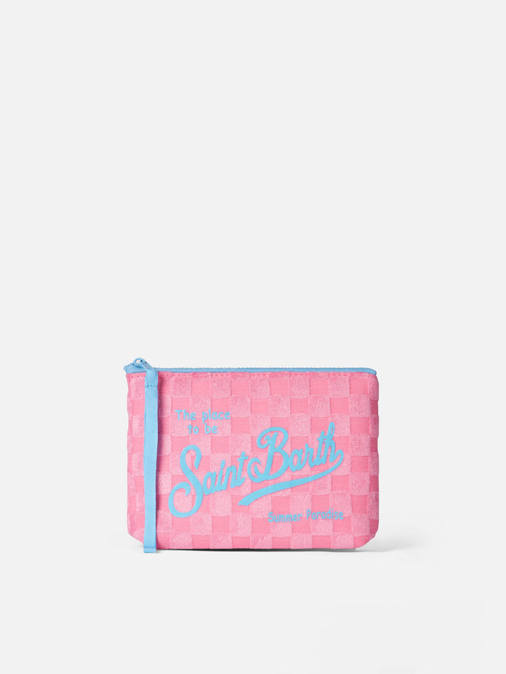 Aline rosafarbene Frottee-Pochette mit Karomuster