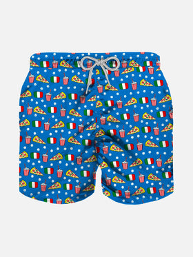 Boy light fabric swim shorts with pizza print - MC2 Saint Barth