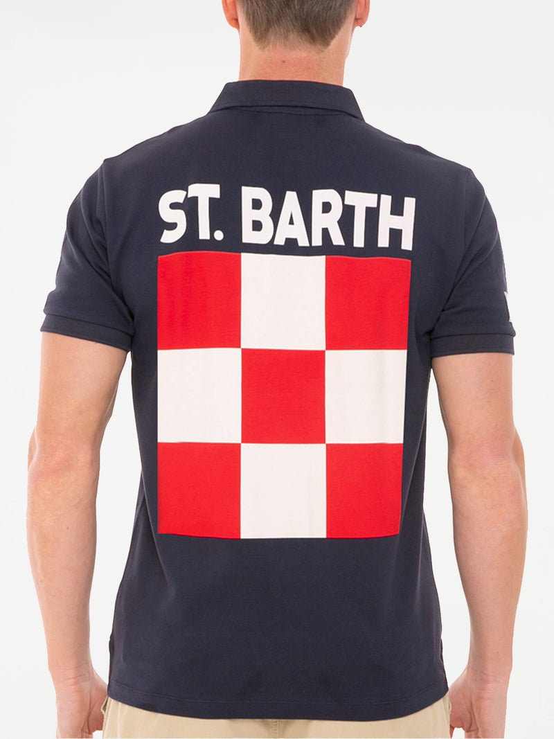 Polo piquet blu con logo St. Barth check