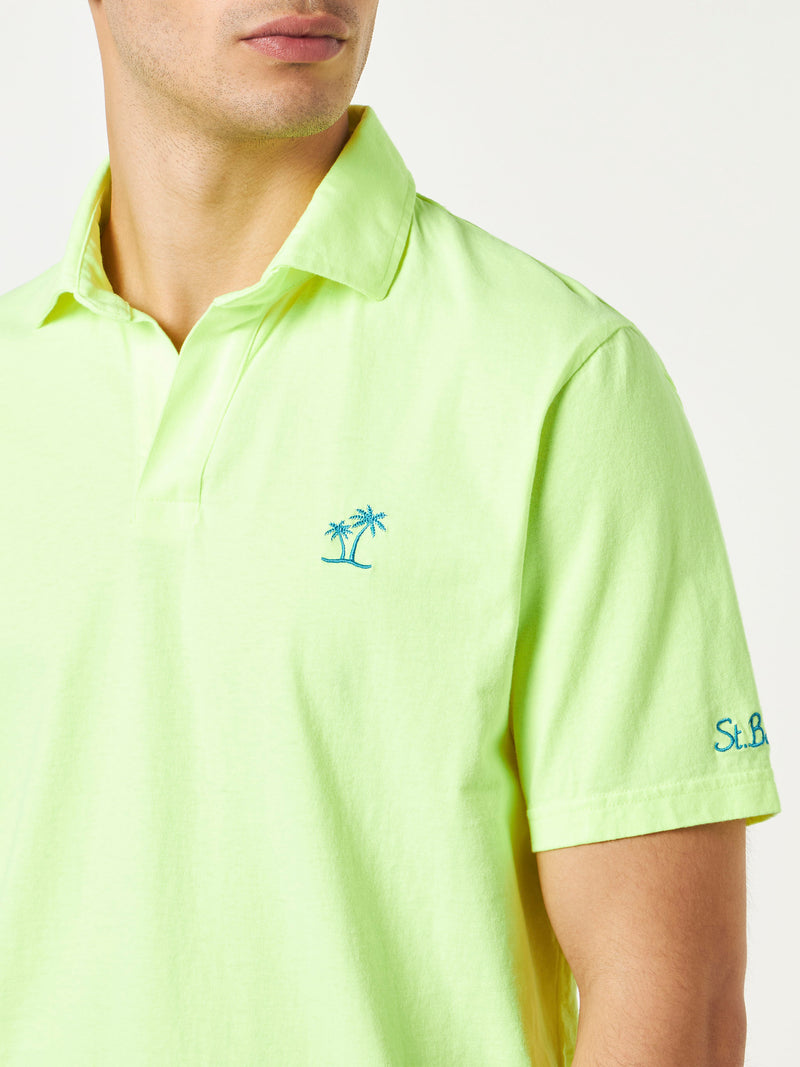 Fluo yellow cotton jersey man polo