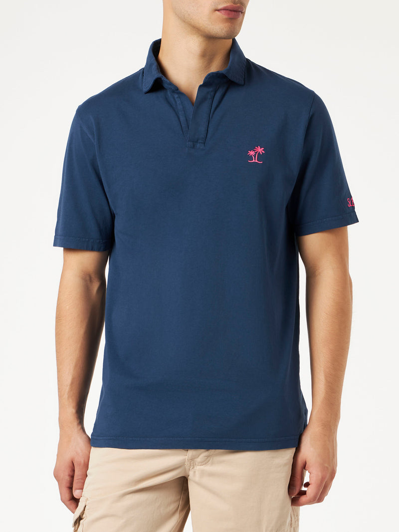 Navy blue cotton jersey man polo