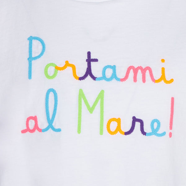 Rüschen-T-Shirt für Mädchen mit Volant und Portami al Mare-Stickerei