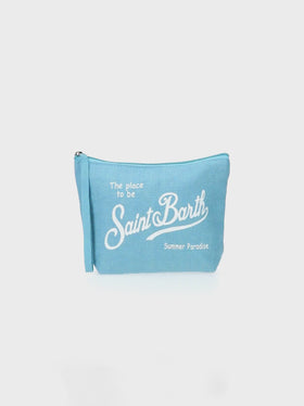 Aline hellblaue Leinen-Pochette