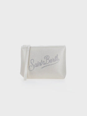 Aline Glänzend beige Pochette mit Strasssteinen
