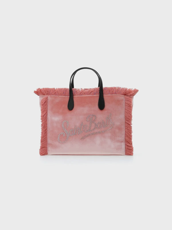 Rosa Colette-Handtasche aus Samt mit Strass-Logo