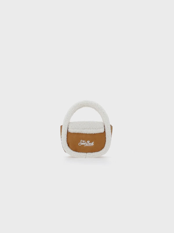 Camel mutton effect crossbody bag Gilda with shearly details