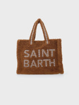 Brown teddy Soft Bag with Saint Barth checkered logo