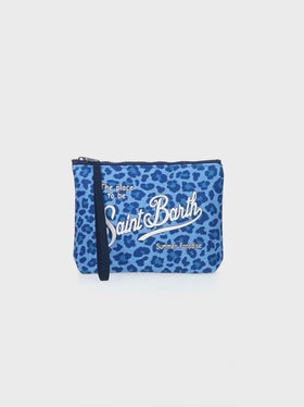 Aline scuba pochette with blue animalier print