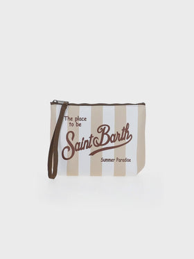 Pochette Aline in scuba con stampa a righe beige