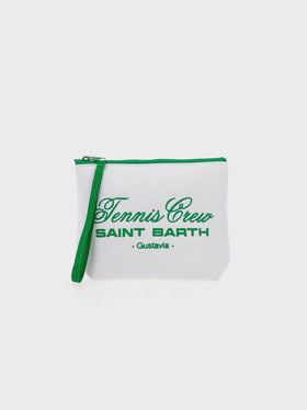 Aline white  piquet pochette with Tennis Crew Saint Barth embroidery