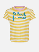 Gestreiftes Mädchen-T-Shirt mit St. Barth Princess-Stickerei