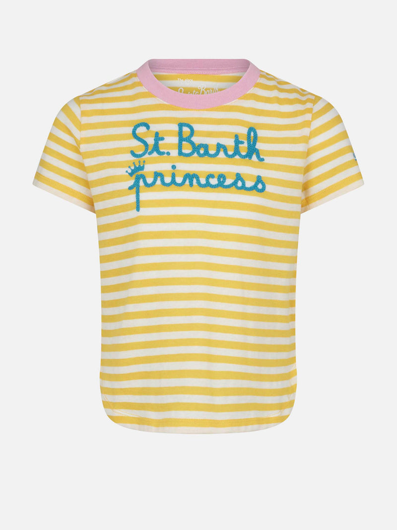 Gestreiftes Mädchen-T-Shirt mit St. Barth Princess-Stickerei
