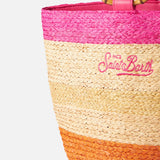 Raffia multicolor bucket bag with bamboo handles