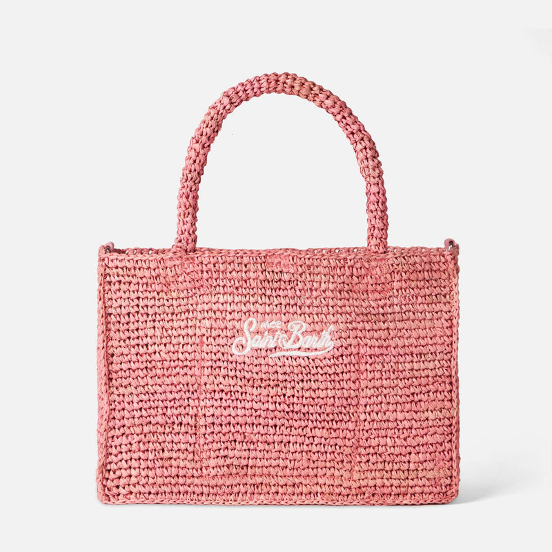 Borsa Colette in rafia rosa con ricamo Saint Barth