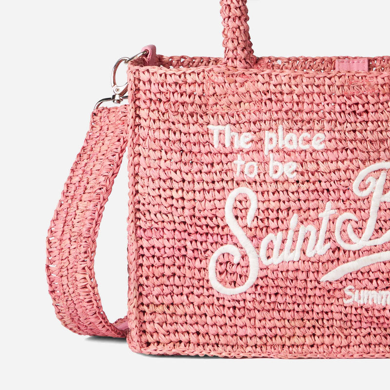 Rosa Basthandtasche von Colette mit Saint-Barth-Stickerei