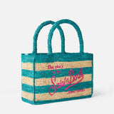 Colette raffia handbag with white and bluette stripes