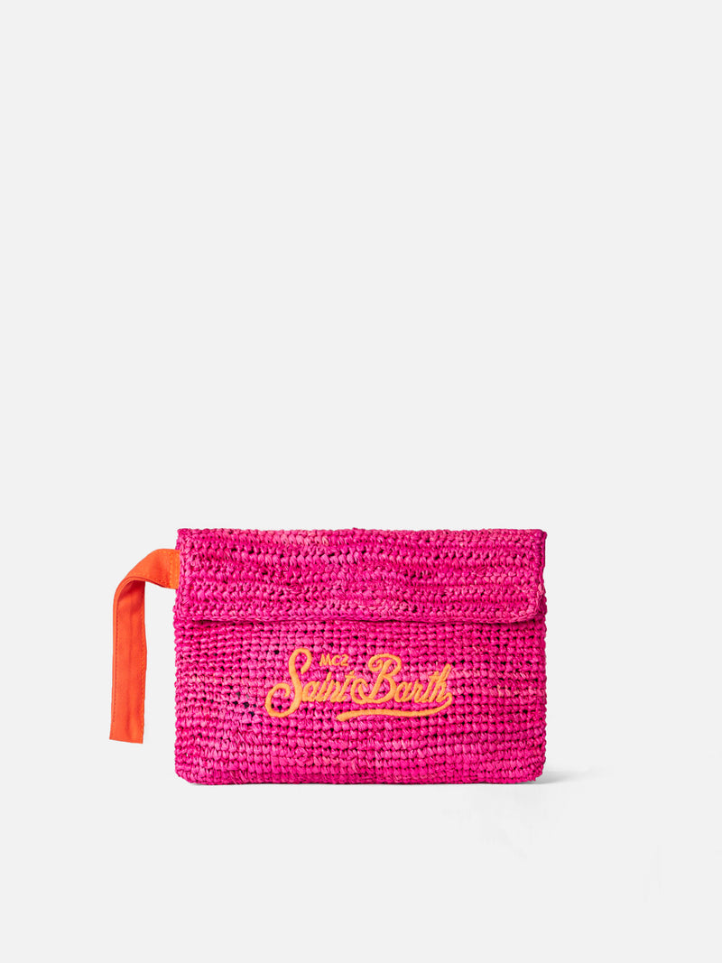 Pouch in rafia fucsia con ricamo Saint Barth