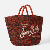 Raffia black and orange bag with front embroidery