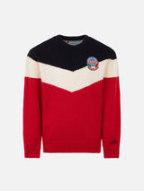 Red and blue boy sweater with patch