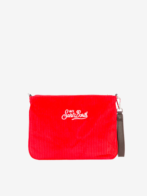 Pouch a tracolla Parisienne in velluto a coste rosso