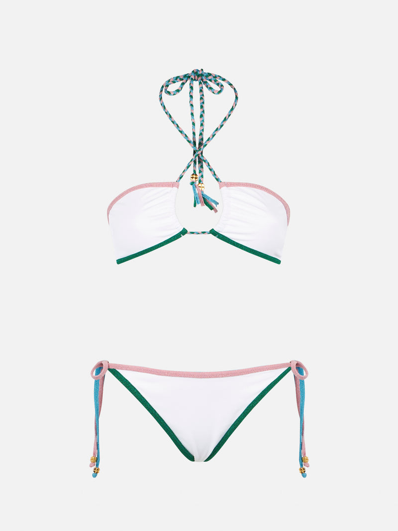 Bikini a fascia a costine con bordi in lurex