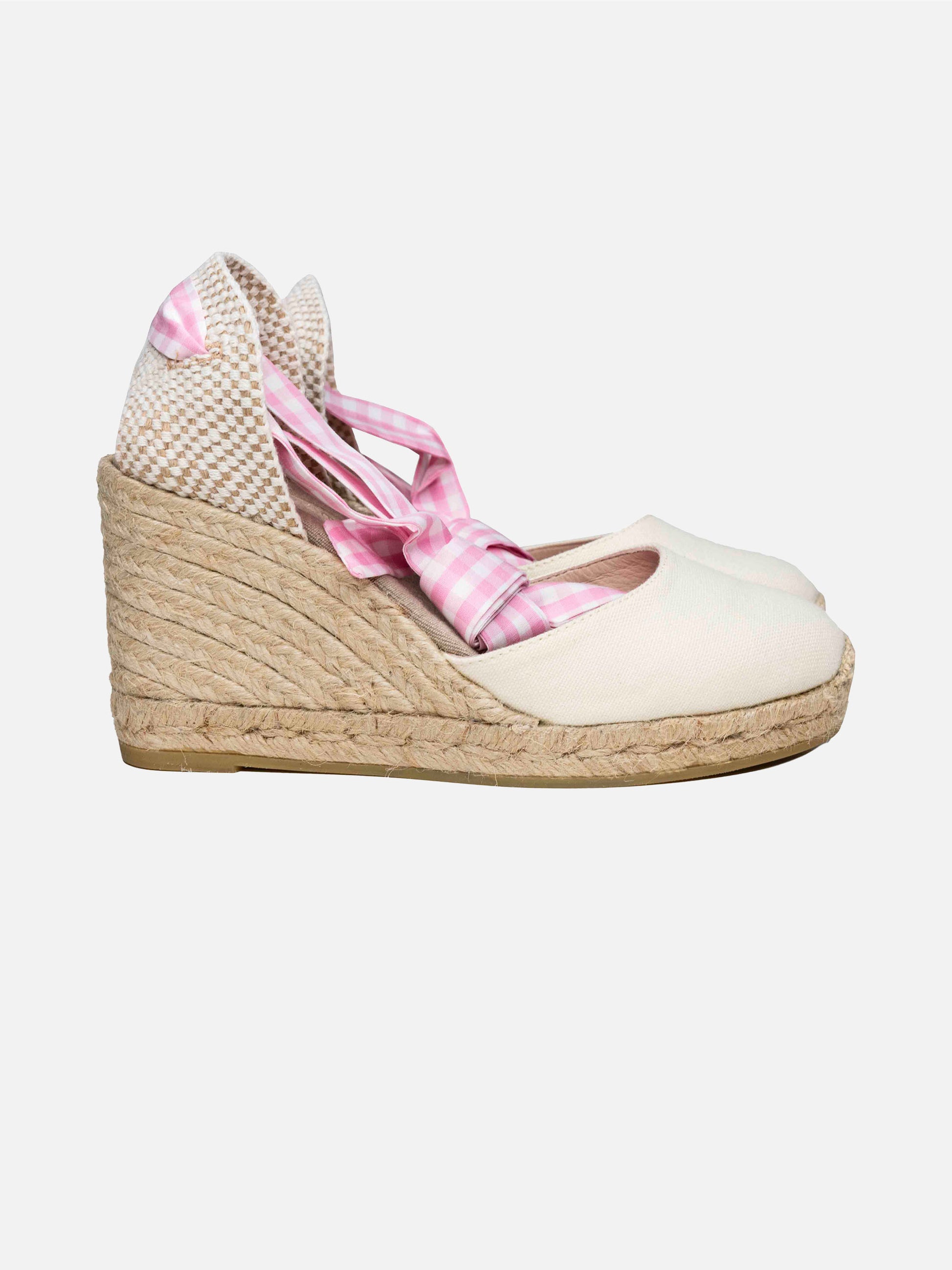 Natural print canvas espadrillas with hight wedge and ankle lace - MC2 Saint Barth