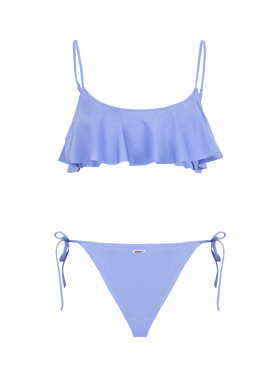 Fliederfarbener Damen-Bralette-Bikini mit Volant