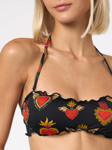 Bandeau-Badeanzug für Damen mit Herz-Print