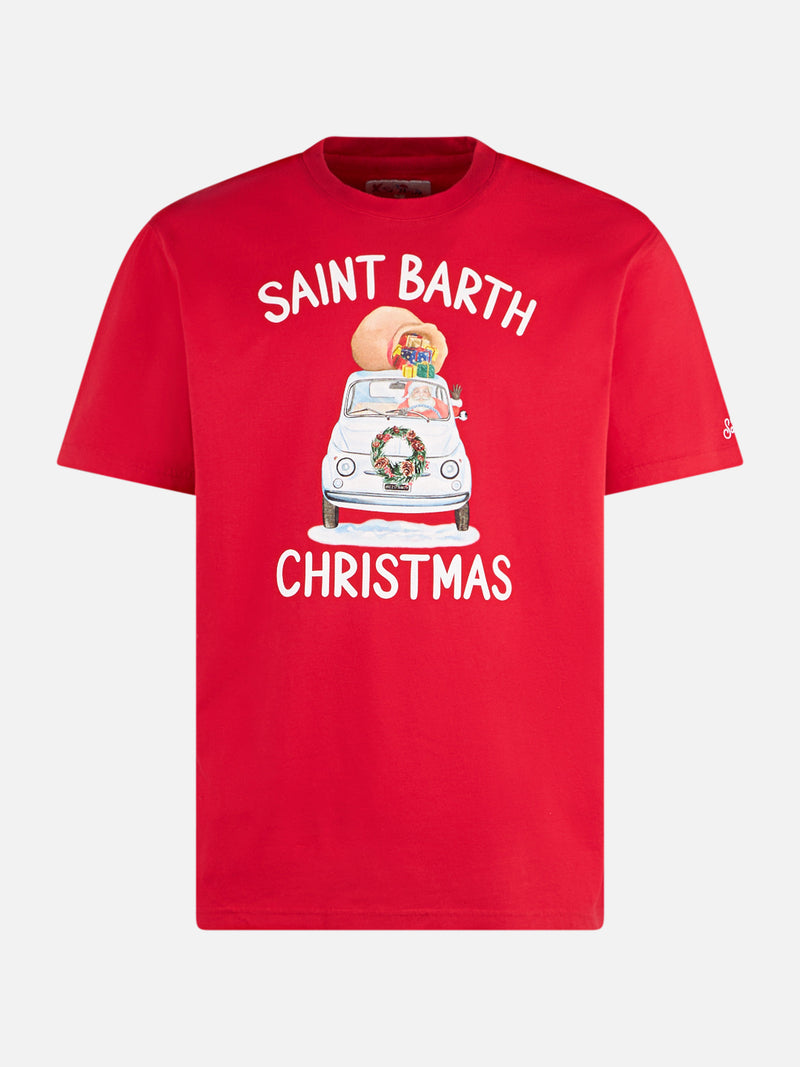 Herren-T-Shirt aus schwerer Baumwolle mit Saint-Barth-Weihnachtsdruck