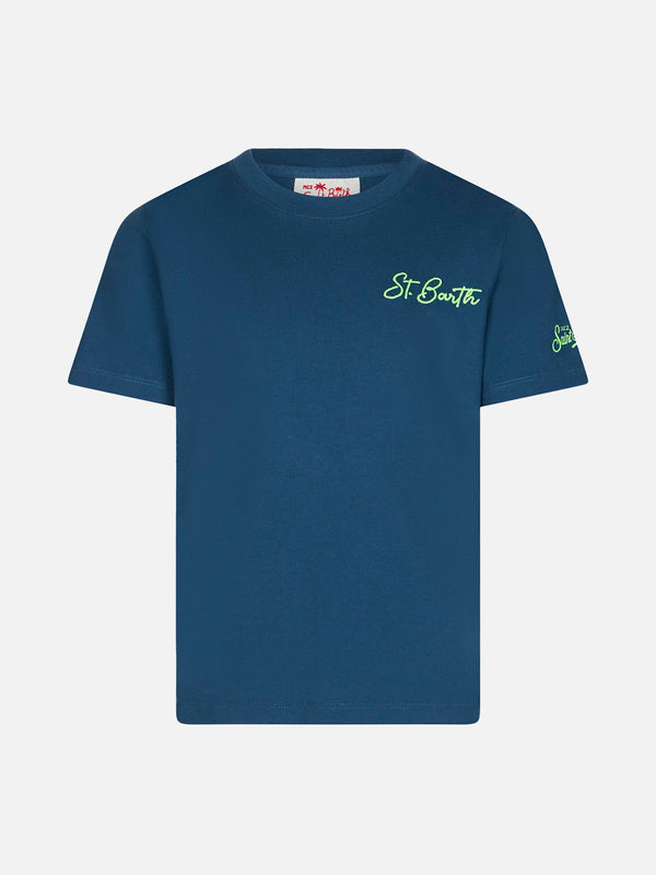Blaues Baumwoll-T-Shirt für Jungen mit St. Barth-Strandaufdruck