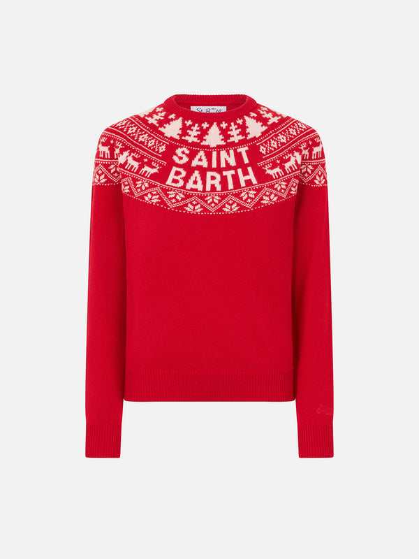 Girl Norwegian style sweater with Saint Barth print