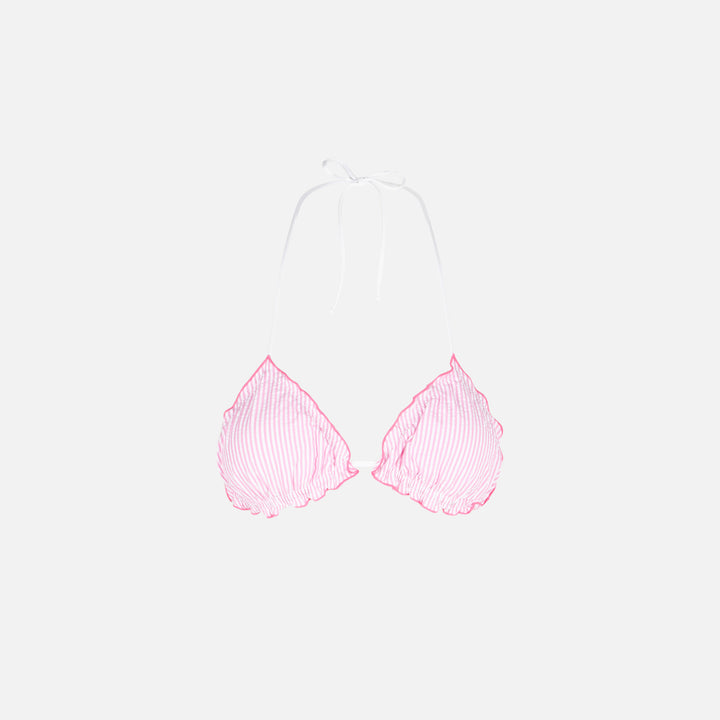 Damen-Triangel-Bikini aus Seersucker mit gestreiftem Print 