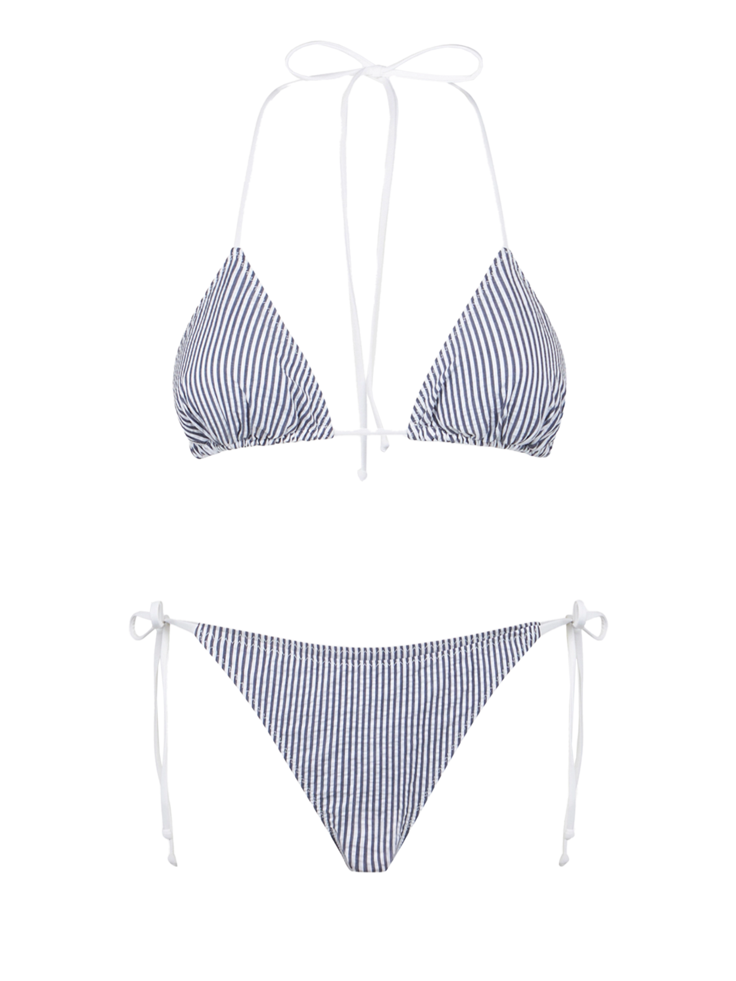 Damen-Triangel-Bikini aus Seersucker mit Streifendruck
